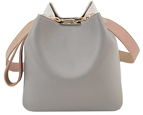 Hirooms Damen Leder Designer Schulter Casual Cross Bucket Style Satchel Handtaschen, grau, Large