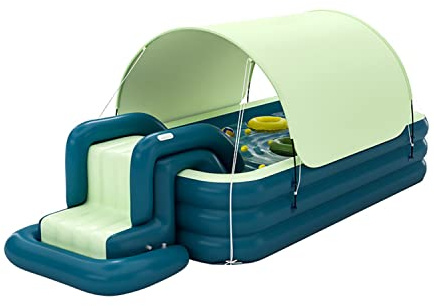Fayelong Aufblasbarer Pool Mit Überdachung Tragbarer Pool Für Babys, Kinder, Erwachsene Aufblasbarer Pool Für Den Garten Der Familie (3m/3Layers,Grün)