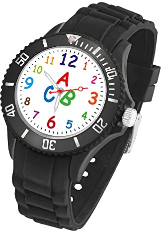 Taffstyle Kinder Armbanduhr ABC Motiv aus Silikon 34mm Analog Quarz
