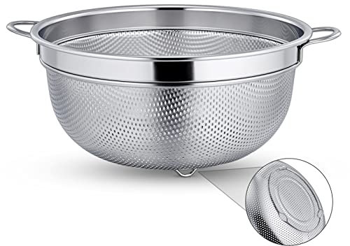 TEAMFAR Sieb, Edelstahl Klein Nudelsieb Abtropfsieb mit Griffen, Micro-Perforierte Seiher Mehlsieb Küchensieb für Nudel/Gemüse/Obst/Reis/Küche, Ungiftig & Spülmaschinenfest, 19,5cm