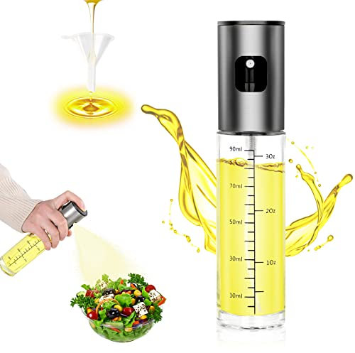 Spruzzatore Olio, Nebulizzatore Olio con Scala, 100ml Olio Spray per Friggitrice Ad Aria, Acciaio Inox e Vetro Spruzzino Olio da Cucina Accessori per Cucina, Grigliare, Forno