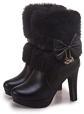 Hiver Femmes Bottes noël Bottines Talons Hauts Dames Chaussures Femme Chaud Bottes Courtes Bottes de Neige fête Mariage Chaussures Grande Taille 35-43