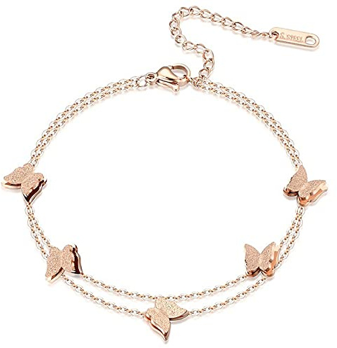 Cupimatch Damarmband hjärtan armkedja armsmycke fotkedja, dubbelt halsband armband för kvinnor flickor armband silver, roséguld .., 56 cm, Rostfritt stål