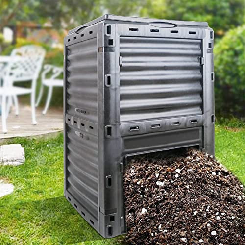 Bac à Compost de Jardin de 80 gallons, Grands bacs de compostage extérieurs de 300 L, système de compostage Portable résistant aux intempéries pour Les Feuilles séchées,Noir