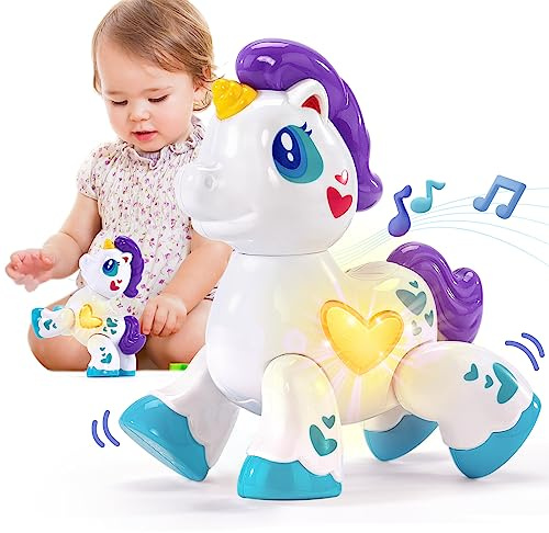 Hahaland Kleinkind Mädchen Spielzeug Einhorn Spielzeug für Mädchen, Musikalisch Beleuchtetes Mädchen Interaktives Reisespielzeug, Babyspielzeug 12-18 Monate, 1+ Jahr altes Mädchen Geburtstagsgeschenke