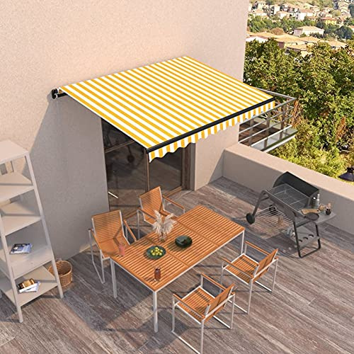 Homgoday Gelenkarmmarkise Einziehbar Gelenkarmmarkise mit Handkurbel Sonnenmarkise Balkonmarkise Sonnenschutz Sichtschutz für Balkon Veranda 350x250 cm Gelb und Weiß