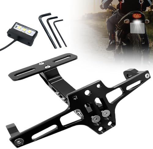 Delamiya Soporte de matrícula para Motocicleta, Soporte de matrícula para Motocicleta, con iluminación de matrícula, ángulos Ajustables
