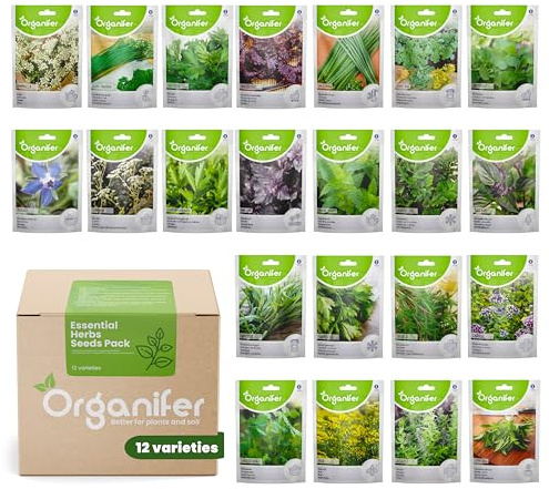 Pack De Graines D'Herbes - Graines De Potager - Graines D'Herbes - Pack De Potager - Plante De Romarin - Mélisse - Graines De Basilic - Graines De Menthe - 12 Variétés Essentielles - Organifer