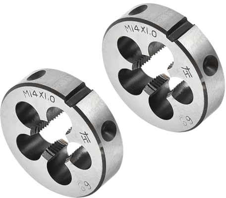 CoCud Rundes Gewindereparatur-Schneideisen, M14x1 Schneideisen 38mm Außendurchmesser, Legierter Werkzeugstahl Linksgewinde-Zylindrisches Gewindewerkzeug mit 5 Spanlöchern, 2 Stück