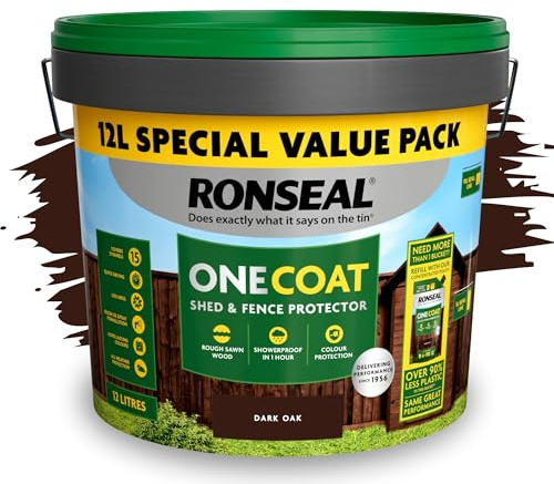 SAVING HUB One Coat Fence Paint 12L- Garden Wood Stain - Outdoor Shed & Timber Protection for Fencing, Trellis & Panels - Weather Resistant, Matt Finish, Quick Dry Formula (Dark Oak, 12 Liter)