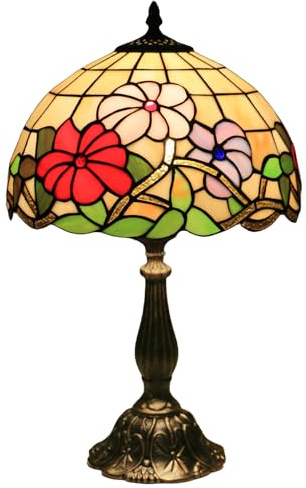 FUMAT Lampada in stile Tiffany, 12 Pollici Lampada da comodino notte a paralume fatto a mano in vetro colorato, Lampada da tavolo, per Soggiorno Camera da letto Tavolino da caffè