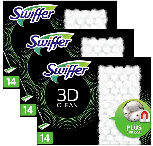 Swiffer Bodenwischer 3D Clean Trockene Bodentücher Nachfüllpackung 14 Stück, Nimmt Mehr Staub Auf Als Ein Herkömmlicher Besen Und Schließt Ihn Ein (Packung mit 3)