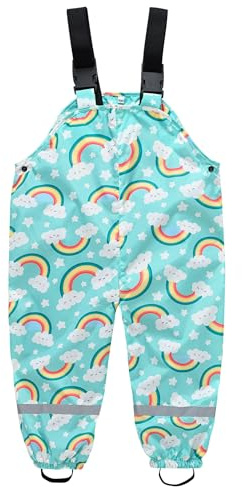 Happy Cherry - Pantalones de Lluvia con Peto Mono Ropa Impermeable Unisex Pantalón Impermeables con Tirantes de Barro para Al Aire Libre Día lluvioso Jugando en Barro - 4-5 Años - Verde