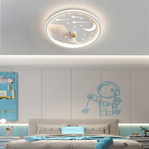 RuiRfh LED Deckenleuchte Für Kinder Dimmbare Mit Fernbedienung Kinderzimmerlampe Kreativer Cartoon Deckenlampe Stern Mond Lampenschirm Pendelleuchte Kinderzimmerlampe Schlafzimmer Wohnzimmer Dekorativ
