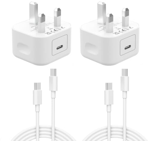 20W for iPhone 17/16/15 USB C Fast Charger 2Pack with 6FT USB C to C Cable | [MFi Certified] PD USB C Charger Plug for iPhone 17e/Air/16/15/Pro/Pro Max, iPad Pro/Air/Mini, USBC Charger UK Power Adapter