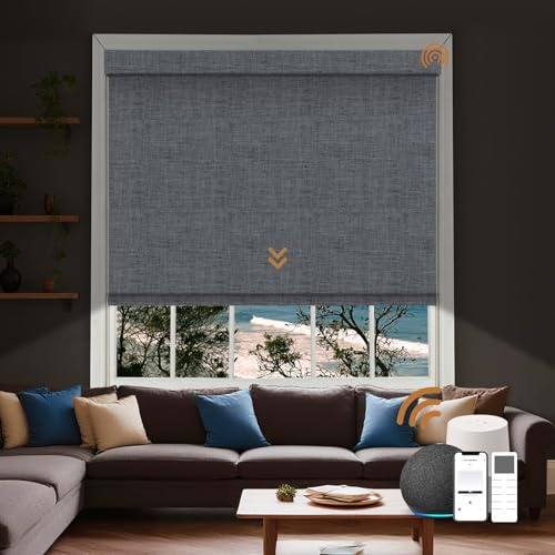 JOYENG Motorized Blinds, Blackout Smart Blinds for Windows with Remote, Automatic Window Shades Compatible with Alexa Electric Roller Shades Custom Size 20-110 (Fabric Charcoal Grey)