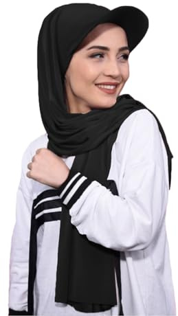 ITODA One Piece Muslim Hijab Baseball Cap Scarf 2 in 1 Sun Protection Hat Scarf Fashion Islamic Hijab Long Scarfs Turban Arabia Prayer Head Covering Beanie Headscarf for Women Girls(Black)