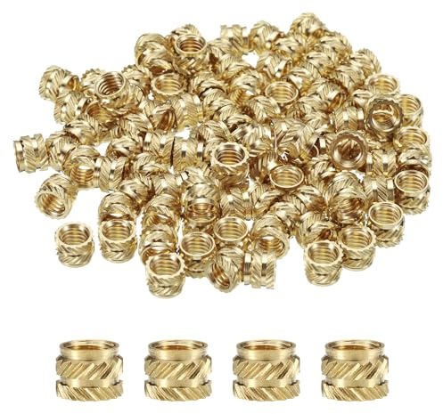 sourcing map 100 inserti filettati M6 in ottone, M6 x 6 mm, OD 8 mm, dadi zigrinati in ottone con stampa 3D, dadi filettati femminili