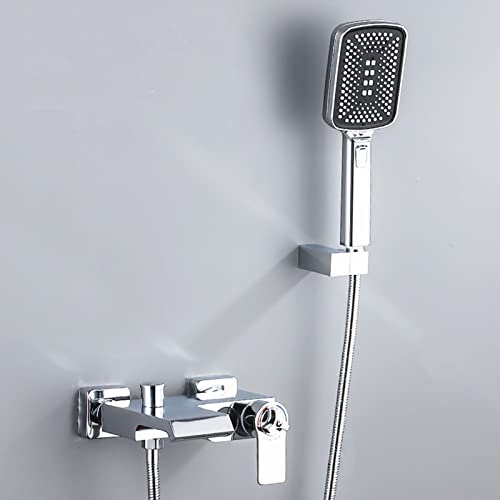 Thermostatische Badewannenarmatur, Wasserfall-Badewannenarmatur mit Handbrause, 3 Modi, Temperaturanzeige, Badewannenarmatur zur Wandmontage, Badewannen-Duschmischbatterie,
