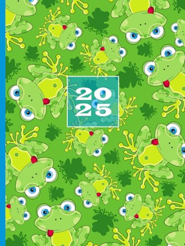 2025: Terminkalender mit Uhrzeiten 5 bis 23h Tag | 1 Woche auf 2 Seiten mit Zeit | A4 Wochenplaner Zeiteinteilung | Kalenderbuch Planer | Organizer ... Buchkalender | Jahresplaner Gebunden | Frosch