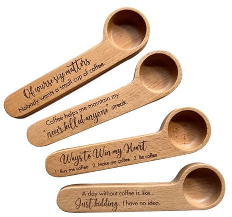 Breeshy Coffee Measuring Scoop 2-In-1 Wood Engraved Coffee Scoop and Bag Clip Kitchen Tools Coffee Spoon Easy to Use