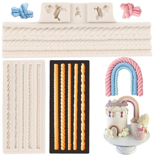 MYPRACS Moldes de silicona con cuerdas y nudos para fondant de cuerda para decoración de tartas, cupcakes, chocolate, caramelos, pasta de flores, arcilla polimérica, juego de 2
