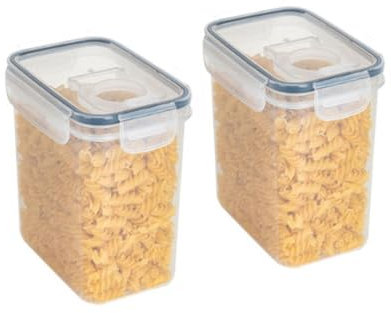 Cereal Storage Containers Dispenser Set - 2PCS Airtight Food Storage Container Plastic Dry Food Canisters for Flour, Sugar and Cereal (2L)