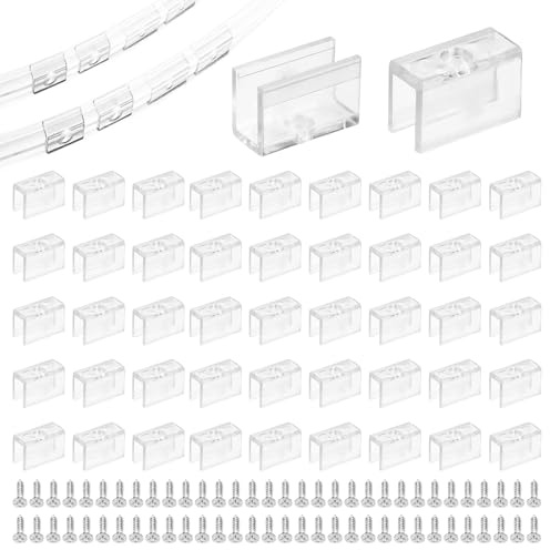 100 Stück Neon-Lichtclips mit Schrauben, LED-Neonlicht-Halterungen, klare Neonstreifen-Lichthalter, machen Neonschilder DIY, Seillicht-Haken, Zubehör für 6 x 12 mm