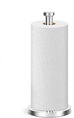 Kitchen Roll Holder Free Standing, Stainless Steel Vertical Paper Towel Holder, Non slip Accessories for Rolled Towels and Paper, Practical Kitchen Roll Holder for Kitchen, Bathroom, Outdoor (Silver)