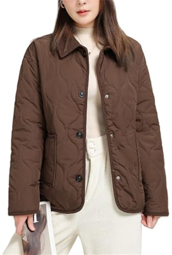 Giacche leggere trapuntate da donna, cappotto spesso a maniche lunghe con bottoni a contrasto con risvolto leggero a rombi, Caff, XL