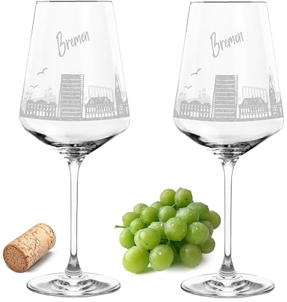 Gravur-Max Weinglas 2er Set 560 ml Skyline „Bremen“ – Leonardo Puccini Glas mit Lasergravur – Hochwertiges, spülmaschinenfestes & stoßfestes Weinglas mit Spruch – Geschenk für Weinliebhaber