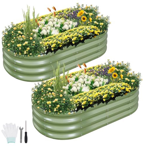 Permade Galvanized Raised Garden Bed Outdoor- 2 Pcs Raised Beds for Gardening| Metal Planter Box, Steel Raised Garden Bed Kit with Gloves for Vegetables, Flower, Herbs (4x2x1FT, Green)