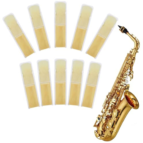Smaoqingji Eb Saxophon Blätter Klarinettenblätter Mundstückpolster - 1 Schachtel, mit 10 Saxophonblättchen Einer Stärke von 0,35 Altsaxophon Blätter, Jedes Einzeln Verpackt Einem Kunststoffetui