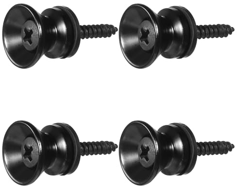 4 Stück Gitarrengurt Knöpfe, Bridge Pins Schwarze Gitarrengurtverschlüsse, Mentalgurtknöpfe mit Schraube und Gummiblöcken, rutschfest für E-Gitarre, Akustikgitarre, Bass, Ukulele