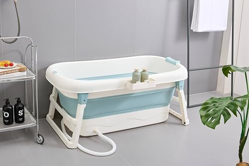 Faltbare Badewanne Erwachsene klappbare mobile bathtub für Badezimmer, Dusche und Balkon| Ideal für kleine Badezimmer Mit Seifenkorb, Nackenkissen, praktisch und tragbar (117, blau)