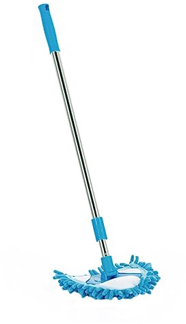 Fregona Ligera Triangular Telescópica Giratoria Grados 180 Azul | Plástico, Alcance Ajustable, Súper Absorbente, para Baño y Inodoro, Llega a Rincones Difíciles