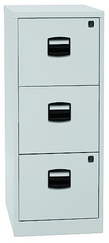 Bisley Home Hängeregistraturschrank mit Schloss aus Stahlblech, 3 Schubladen, einbahnig - Hängeregisterschrank abschließbar, Hängeregistratur für Hängemappen & Hängeordner - Farbe: lichtgrau