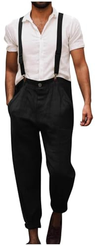 Men's Bib and Brace Overalls Summer Casual Vintage Adjujstable Strap Dungarees Work Rompers Long Jumpsuit with Pockets Black