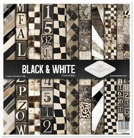 ITD Collection - Carta per scrapbook – Set per scrapbooking – Carta decorativa per fai da te – 310 x 310 mm – 10 fogli + 1 – Black & White – SLS-084