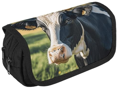 TKJMCSW Estuche de gran capacidad con cremallera para lápices de vaca lechera, multifuncional, con 3 compartimentos, bolsa de maquillaje de tela para adultos, para mujeres y hombres, organizador de