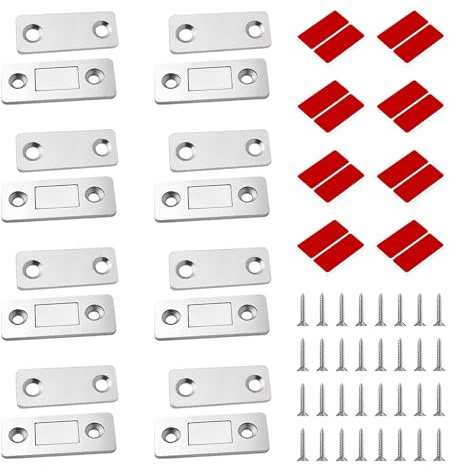 8 Pezzi Calamita per Porta, Chiudiporta Magnetico, Calamite Porta Ultra Sottile, Chiusura Magnetica per Ante Cassetti Porte Scorrevoli e Finestre, Adesivo Potente e Viti di Montaggio Includi, Argento