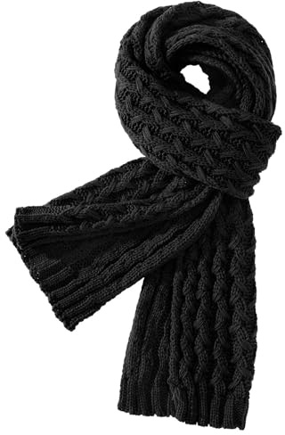 heekpek Women Chunky Scarf Ladies Cable Knitted Long Scarves Winter Warm Shawl Wraps Xmas Gifts, Black