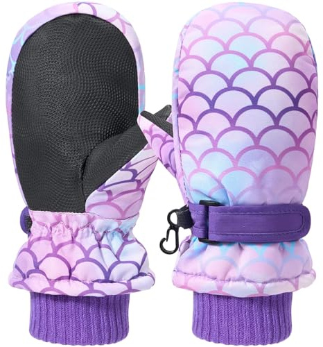 Kids Ski Gloves Waterproof Winter Snow Gloves Snowboarding Gloves Windproof Sport Mittens (Purple, 3-6 Years)