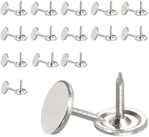 YELARXI Upholstery Nails Tacks, Furniture Tacks Nails 3/8x3/8 Flat Head Vintage Thumb Push Pins Fitting for (Wall Hanging/Office/Home/Furniture Decor/Photo) 0.04H&30Pcs&Silver