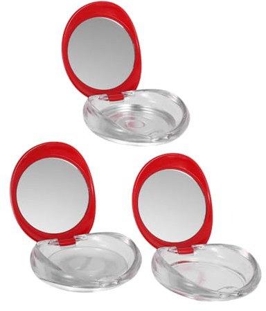 WRITWAA 3 St Puderpufffodral Sminkorganisatör Med Spegel Liten Sminkväska Fransfodral Resepuderbehållare Lösögonfransfack Ögonfransförlängningsförvaringsfodral Fransförvaringsfodral Röd
