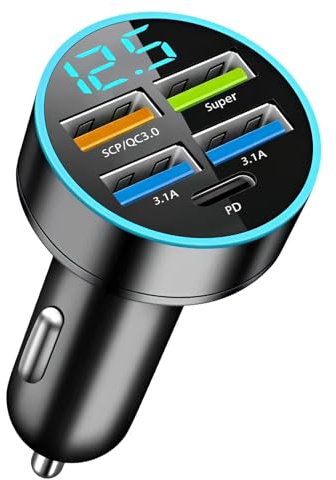 66w Auto Ladegerät, Zigarettenanzünder USB C,5 Port Auto Ladegerät KFZ | Zigarettenanzünder Verteiler Mit 3.1A,12v USB Schnellladen Car Charger kompatibel mit iPhone 17 16 15 14 13 12 11 Samsung