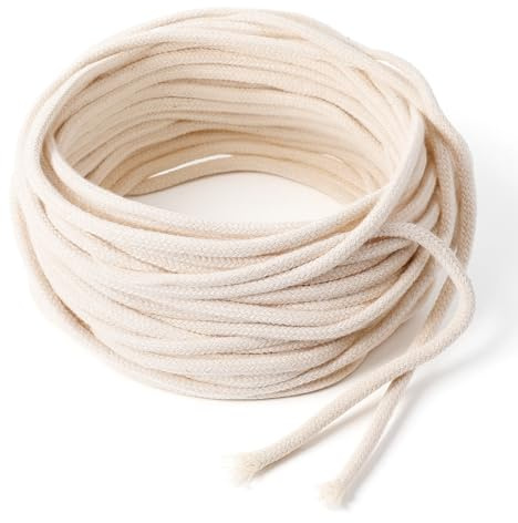 Ajcotahm 32.8 Ft Oil Lamp Wicks, 4mm Round Cotton Wicks for Oil Lamps Braided Candle Replacement Wick for Alcohol Kerosene Lamp DIY Handmade Candle Making Supplies