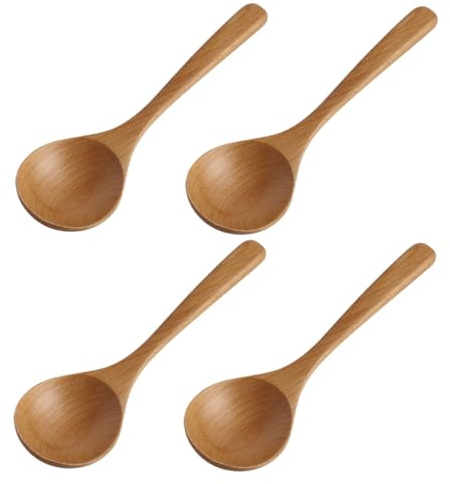 POPETPOP Lot de 4 Grandes Cuillères à Soupe en Bois de Hêtre Naturel Louches Antiadhésives pour Remuer Mélanger et Servir Cuillères Japonaises et Coréennes Polyvalentes Ustensiles