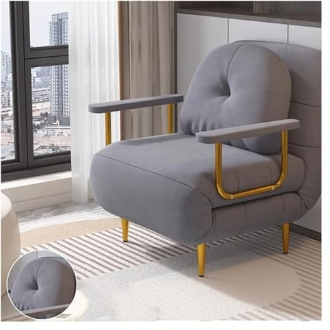 Hopfällbar säng Modern hopfällbar bäddsoffa, med multifunktionellt justerbart ryggstöd, konvertibel vilstol, lämplig for vardagsrum, sovrum(Grijs,80cm)
