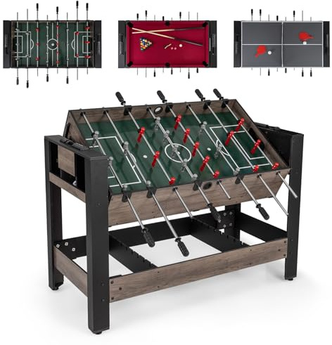 COSTWAY 3-in-1 Multi Game Table, 124CM Reversible Combo Game Table with Foosball, Pool Billiards & Ping Pong Top, Indoor Arcade Game Tables for Home, Party, Gathering